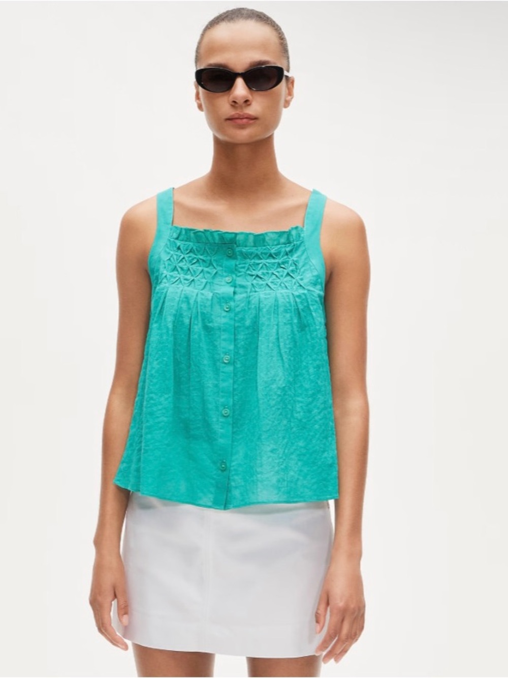 NWT J. Crew Smocked Crinkle Tank Top Bright Kelly Green